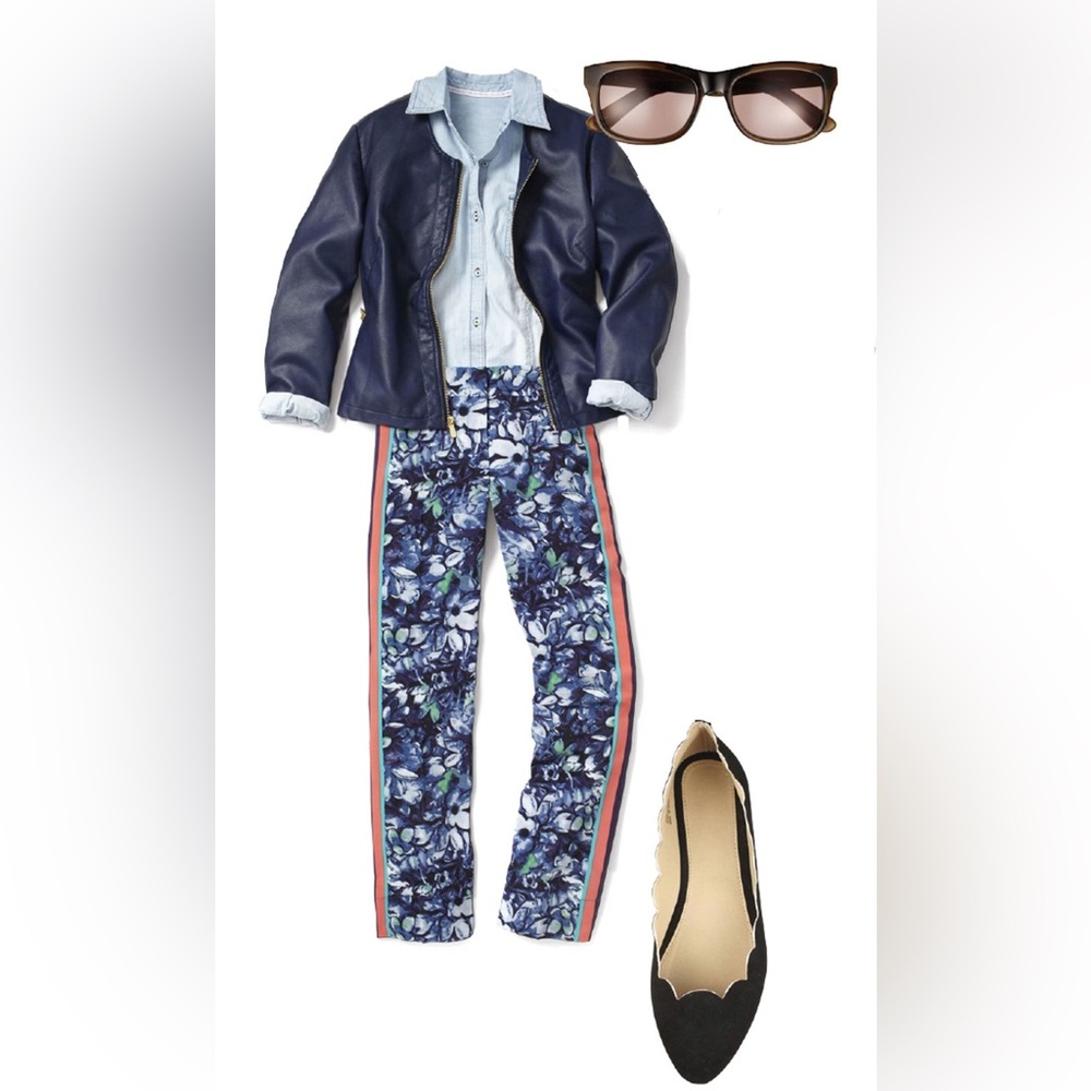 LOFT ANN TAYLOR Blue Floral Wide Leg Pants Size 10